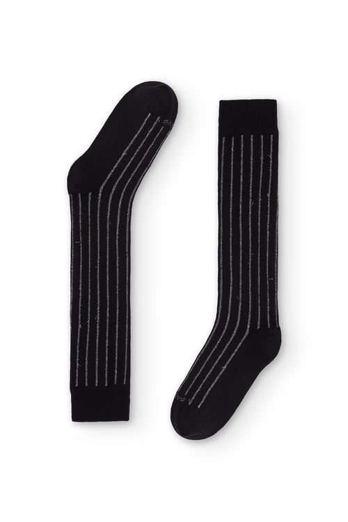 Calcetines largos negros con canalé brillante