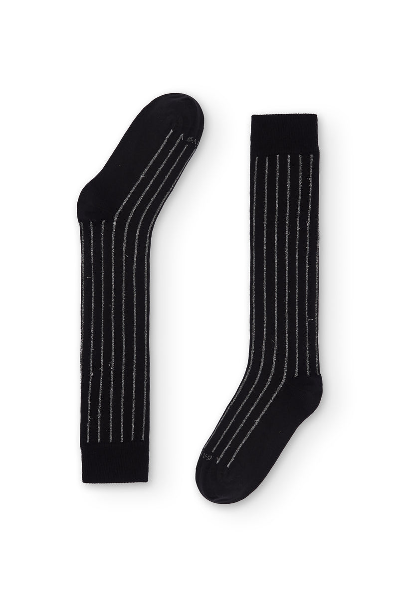 Calcetines largos negros con canalé brillante