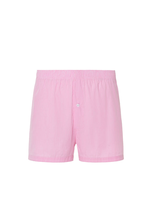 Bóxer rosa con rayas blancas, ideal para estilo y comodidad.