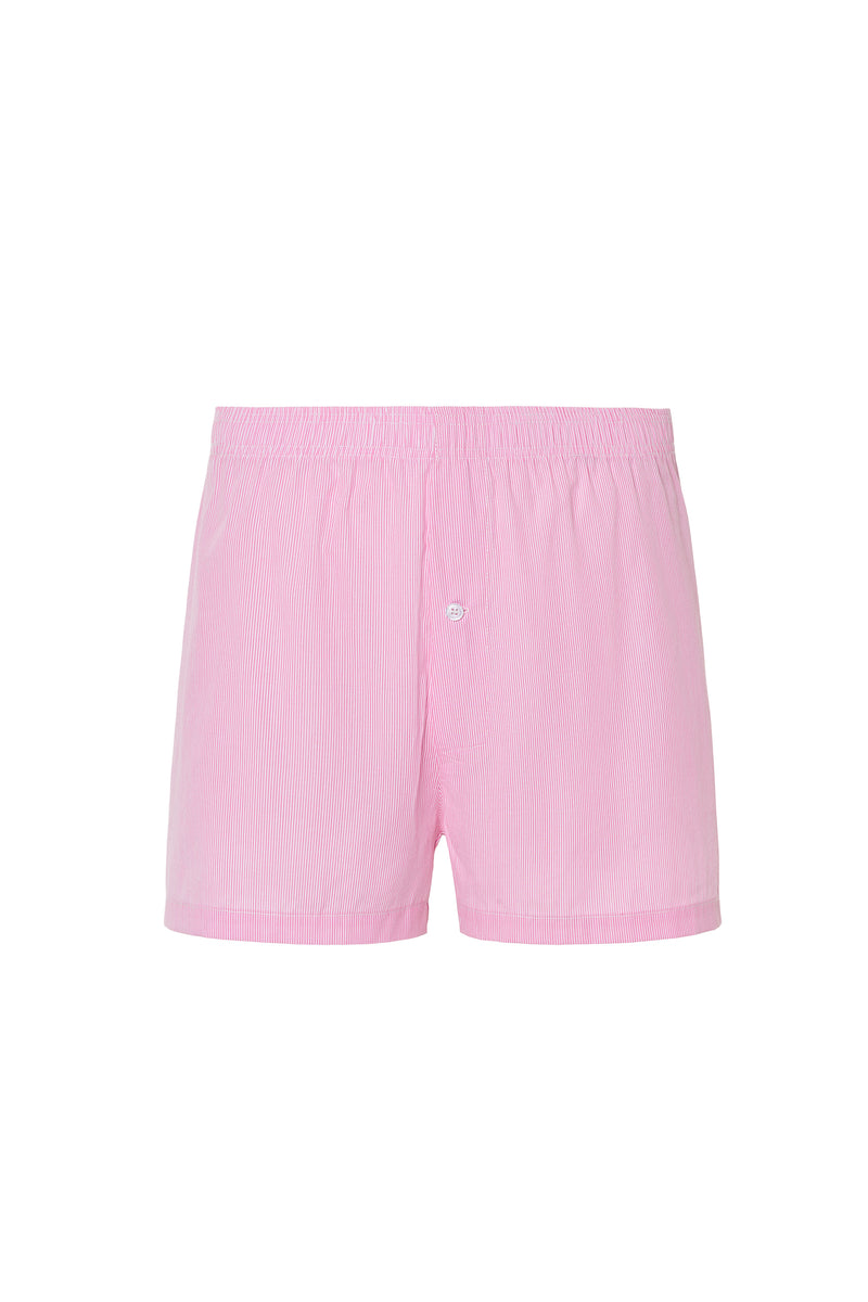 Bóxer rosa con rayas blancas, ideal para estilo y comodidad.