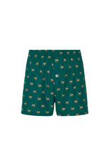 Calzoncillo verde 100 % algodón con estampado de mono, cintura elástica y cierre frontal de botones.