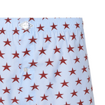 Ropa interior masculina en algodón azul claro con diseño de estrellas, cinturilla elástica y botonadura delantera para mayor comodidad.