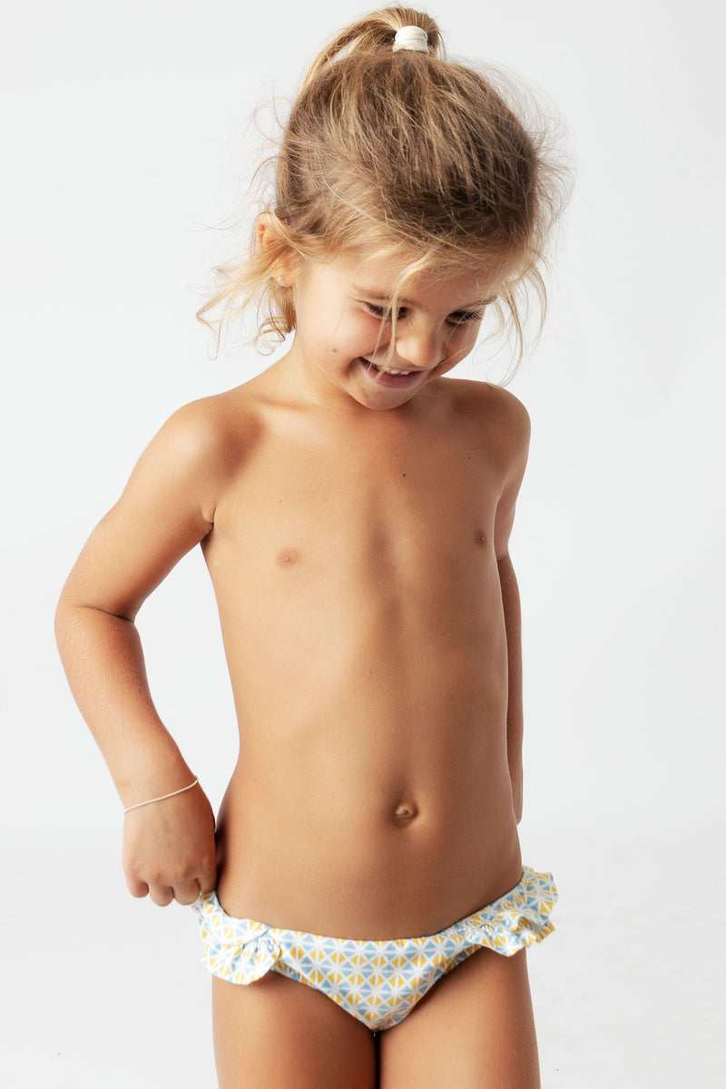 girls underwear undies Naïve - girl's swim briefs with a print of blue and yellow triangles. – socksnaive.com